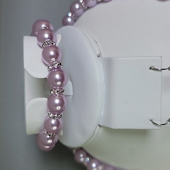 Beaded Jewelry Set Lavender Pearl Necklace Earrings Bracelet Fun Fashion - Picture 3 of 9